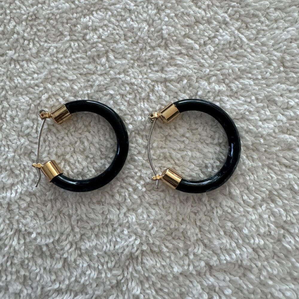 Black Hoop Earrings with Gold Accents - Women's Jewelry